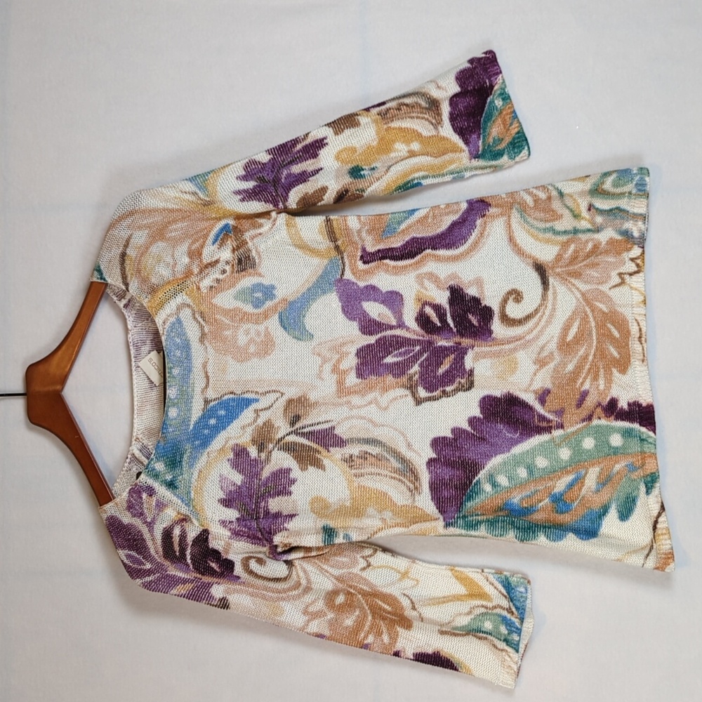 Chico's Floral Patterned Knit‎ 3/4 Sleeve Shirt S